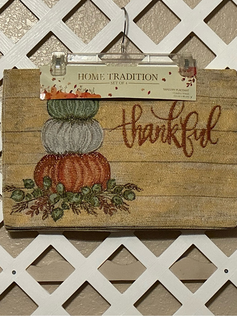Autumn Thankful Pumpkin Stack Tapestry Placemat Set